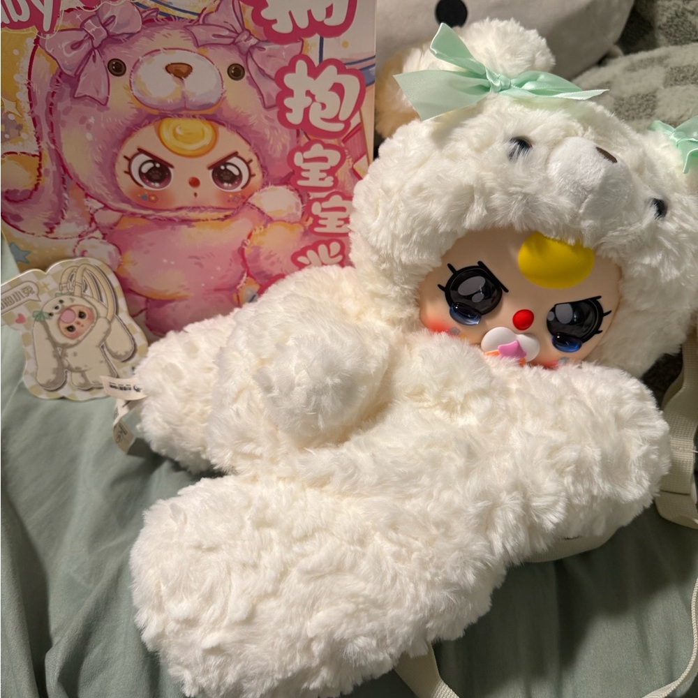 Baby Three 400% white bear backpack w/ water eyes
